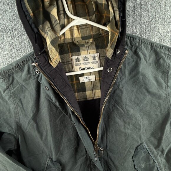 Barbour Rain Parka Heritage Brand Waxed Jacket Women Blue Hooded Size 6 US - Picture 2 of 16